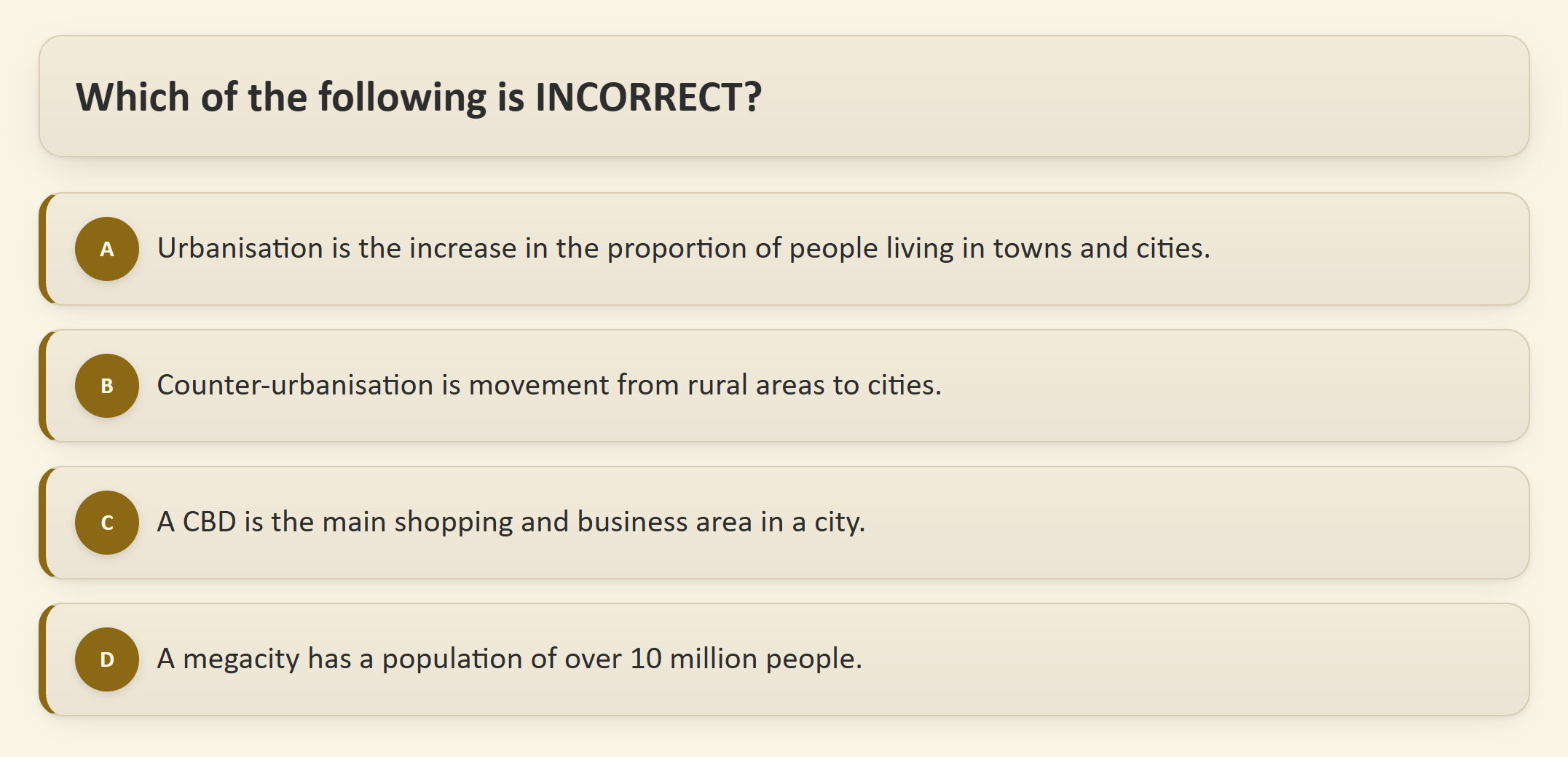Multiple choice — spot the incorrect statement